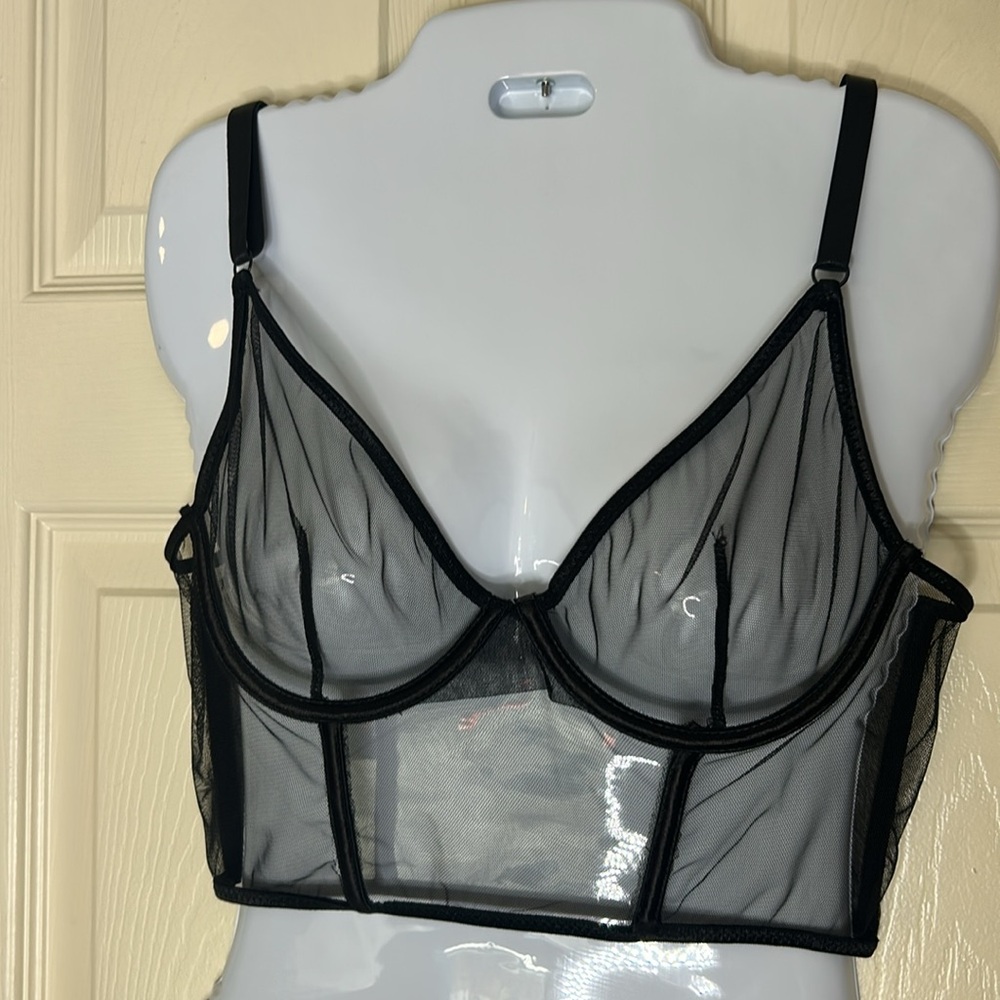 Bodyrage by Spencer’s Black Sheer Mesh Corset Bra